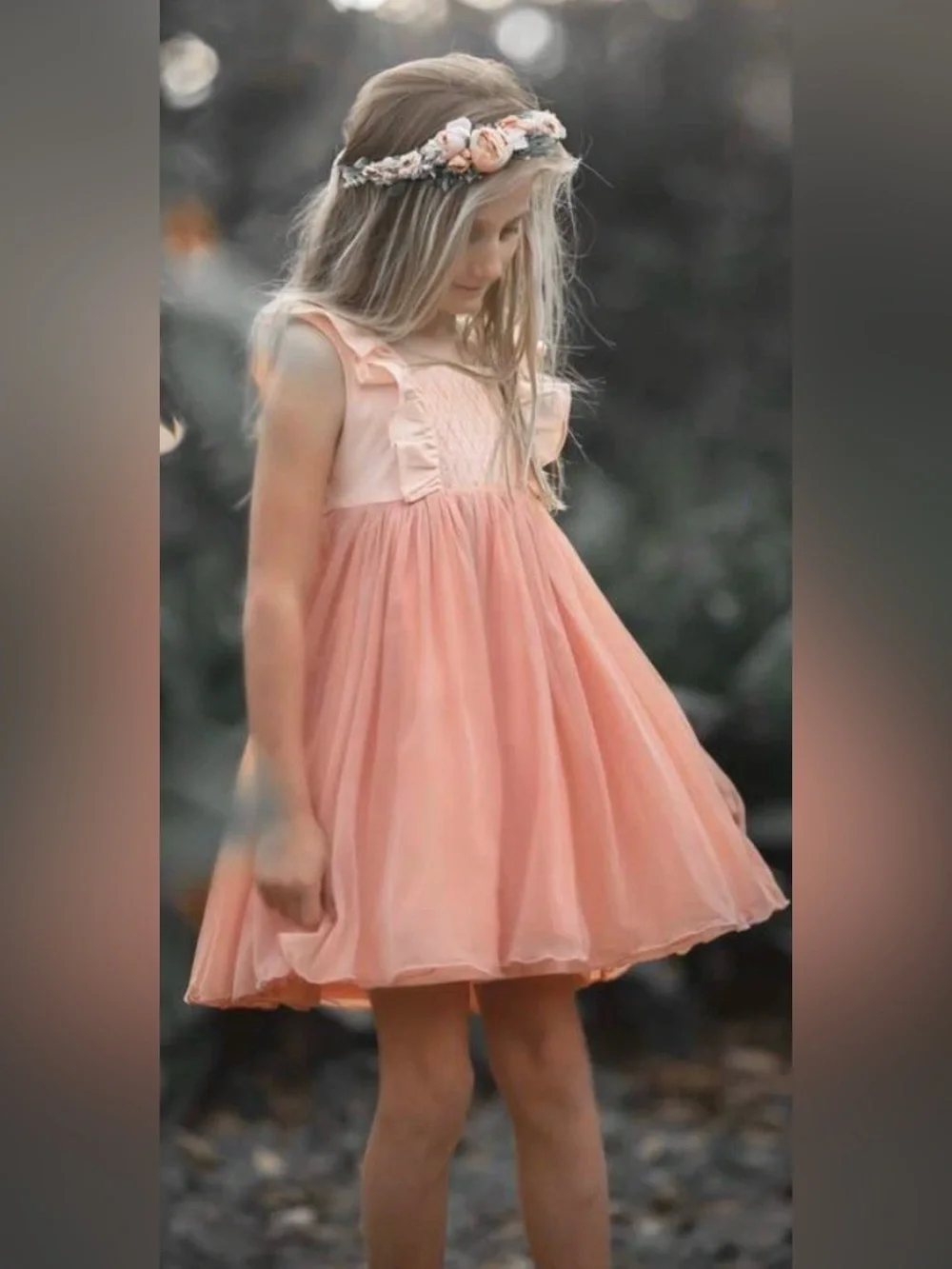 NWOT Girls Well Dressed Wolf peached smocked flutter dress Size 5 - Picture 1 of 8
